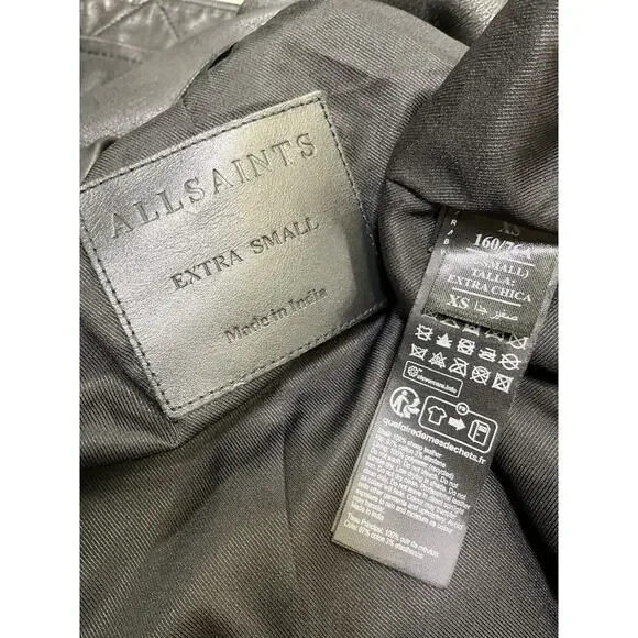 Allsaints 'Belle' Black Leather Bomber Jacket Size XS